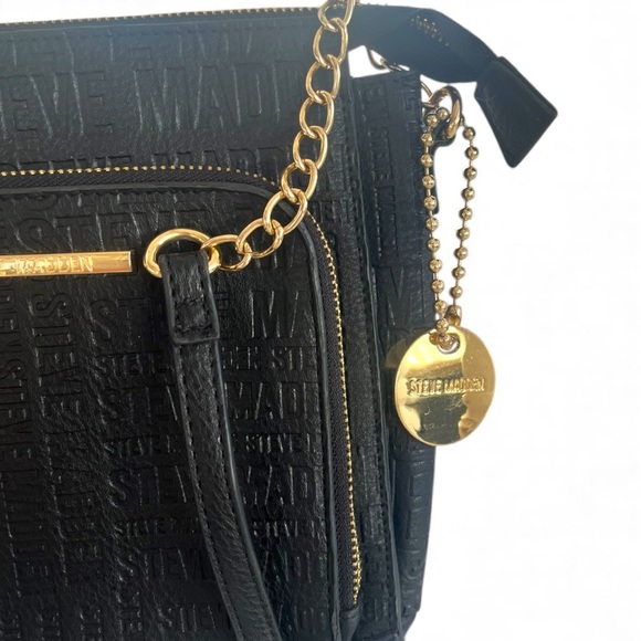 Steve Madden Logo Black & Gold Crossbody Bag - Picture 3 of 6